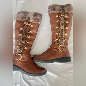 Forever 21 Tan Faux Fur Lace-Up Boots